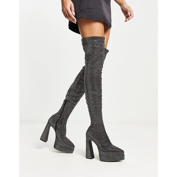 Steve Madden Shoes - Steve Madden Sultry Rhinestone Over The Knee Platform Black Boots